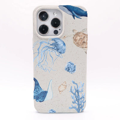 iPhone 15 pro Hülle - weiß Schildkröte - "Sea Turtle & Friends" - nachhaltig