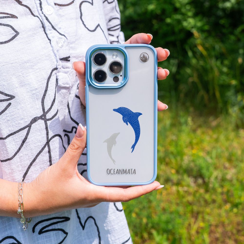 iPhone 15 pro max Hülle - Delfin blau - "Dolphin Twins" - nachhaltig