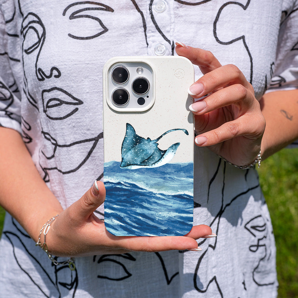 iPhone 12 pro / iPhone 12 hoesje - wit Manta - "Manta Wave" - duurzaam