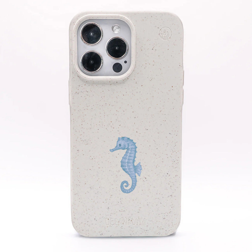 iPhone 14 pro max Hülle - Seepferdchen weiß - "SeahorseTale" - nachhaltig