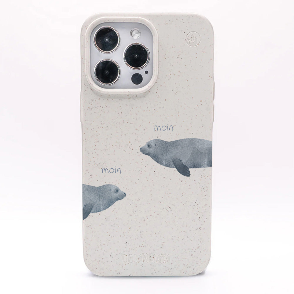 iPhone 12 mini Hülle - Robbe weiß - "mooornin" - nachhaltig