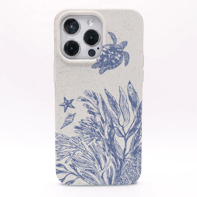 iPhone 15 pro Hülle - Schildkröten weiß - "White Silent Waves" - nachhaltig