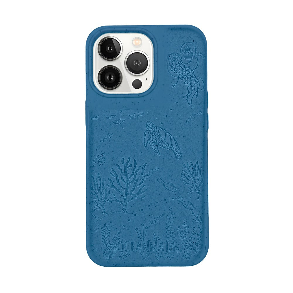 iPhone 13 pro max Hülle "TURTLE Family" - blau - nachhaltig