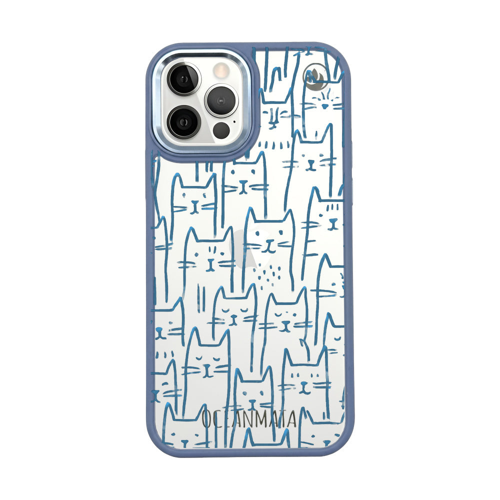 iPhone 12 pro / iPhone 12 Hülle - Katzen blau - "miau" - nachhaltig