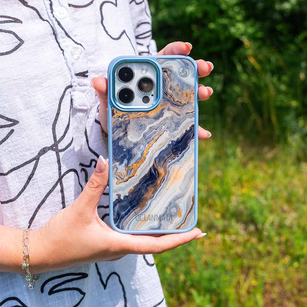 iPhone 16e Hülle - marmor blau - "BlueMarble" - nachhaltig