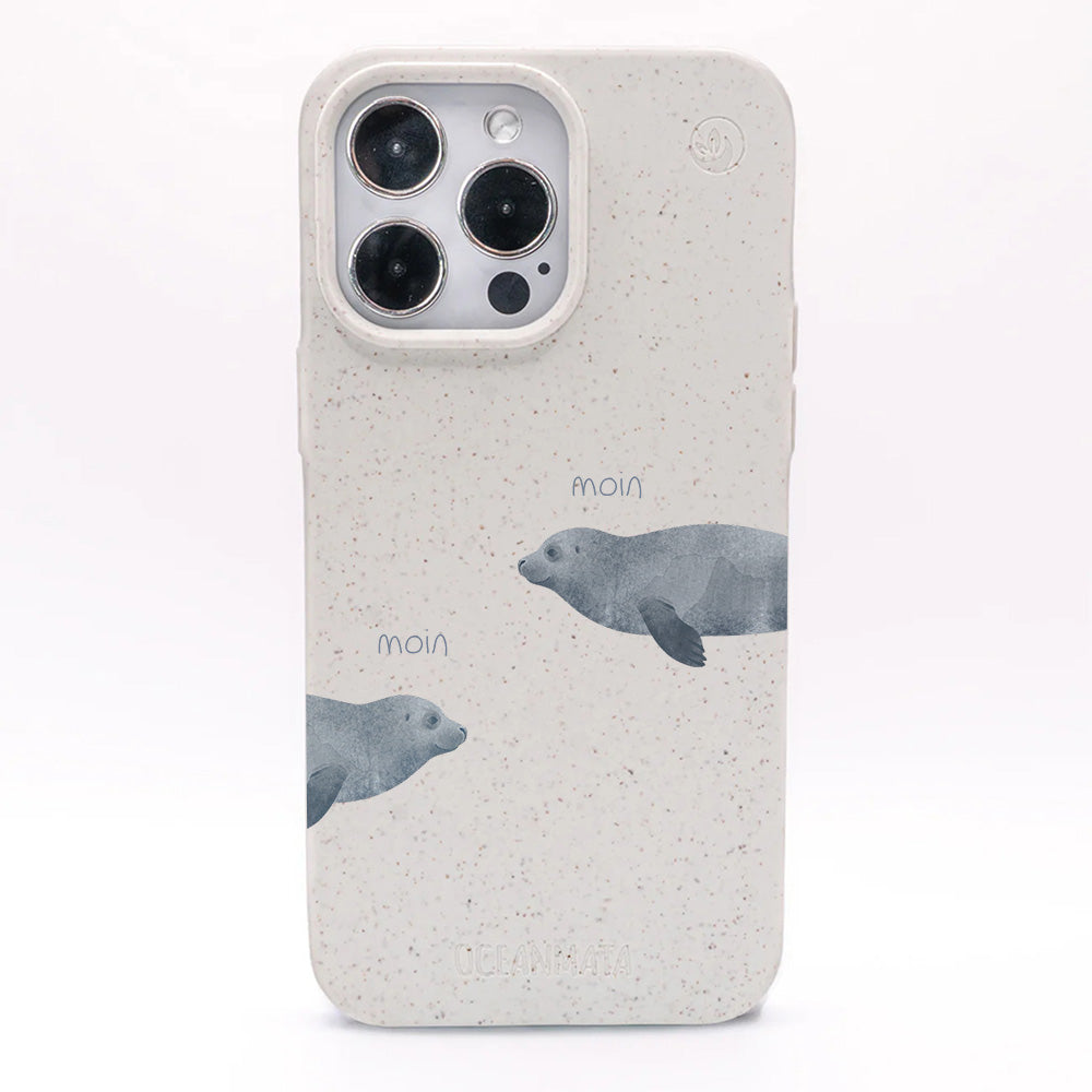 iPhone 12 mini Hülle - Robbe weiß - "mooornin" - nachhaltig