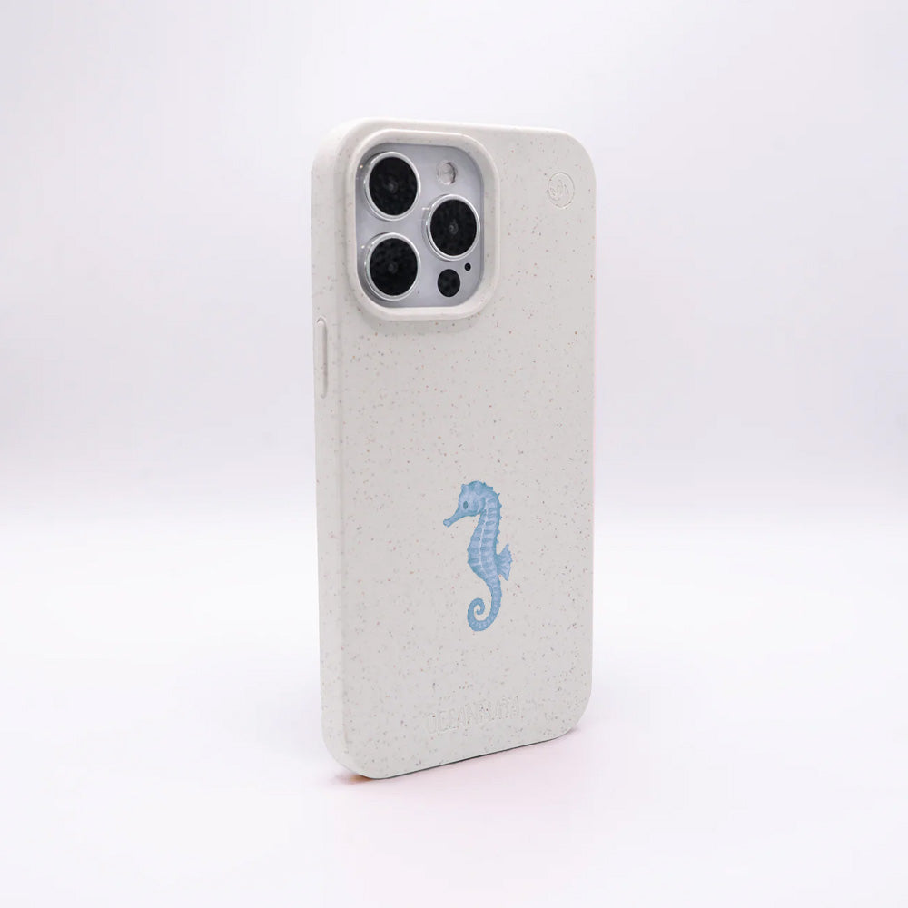 iPhone 15 pro Hülle - Seepferdchen weiß - "SeahorseTale" - nachhaltig