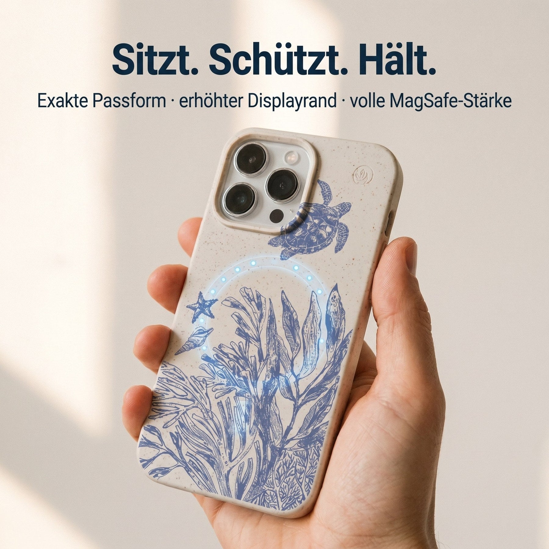 Biologisch abbaubare Handyhülle iPhone 17 Mantawave — kompostierbar — Passform & MagSafe
