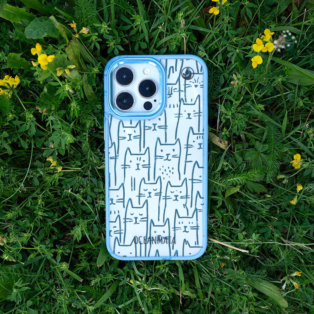 iPhone 15 Hülle - Katzen blau - "miau" - nachhaltig