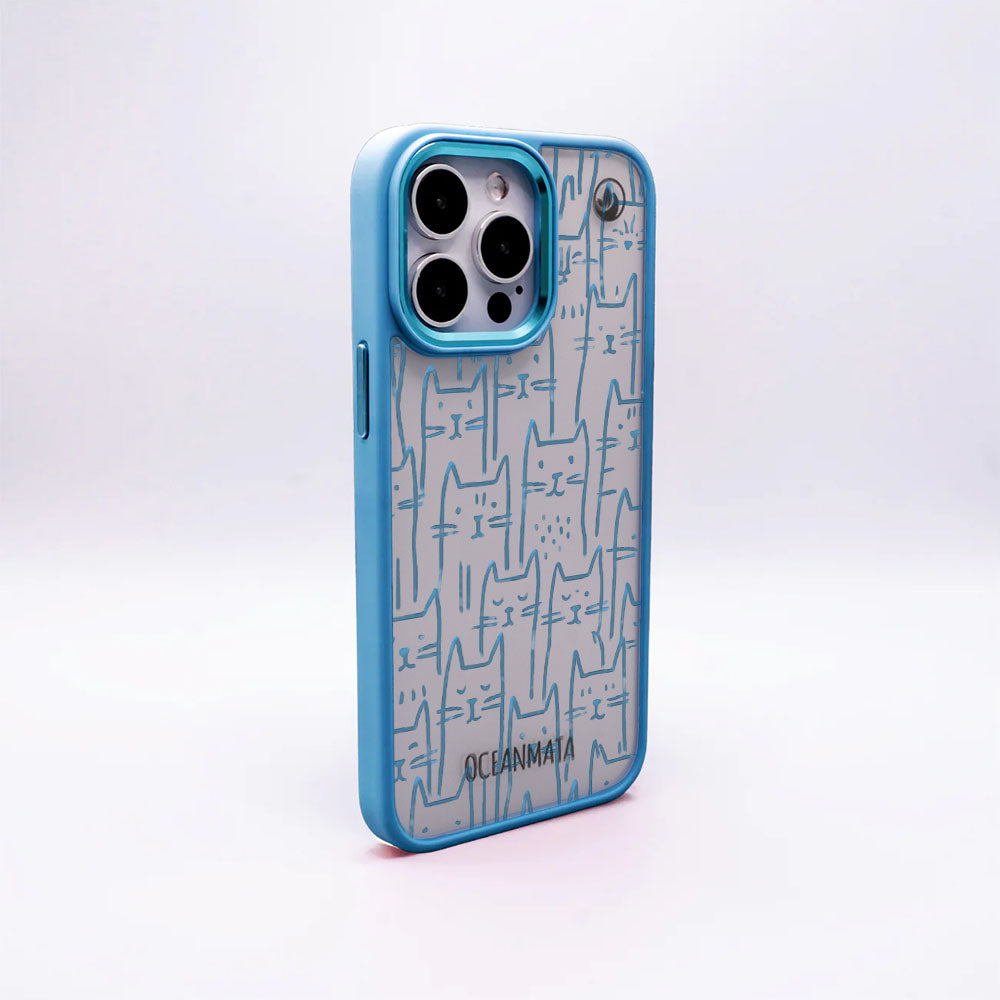 iPhone 15 Hülle - Katzen blau - "miau" - nachhaltig