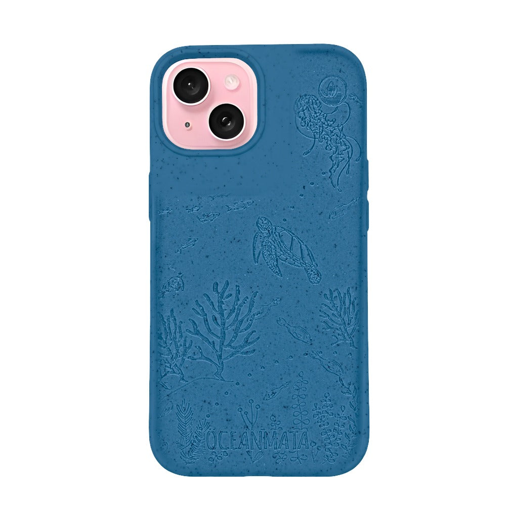 iPhone 15 Hülle "TURTLE Family" - blau - nachhaltig
