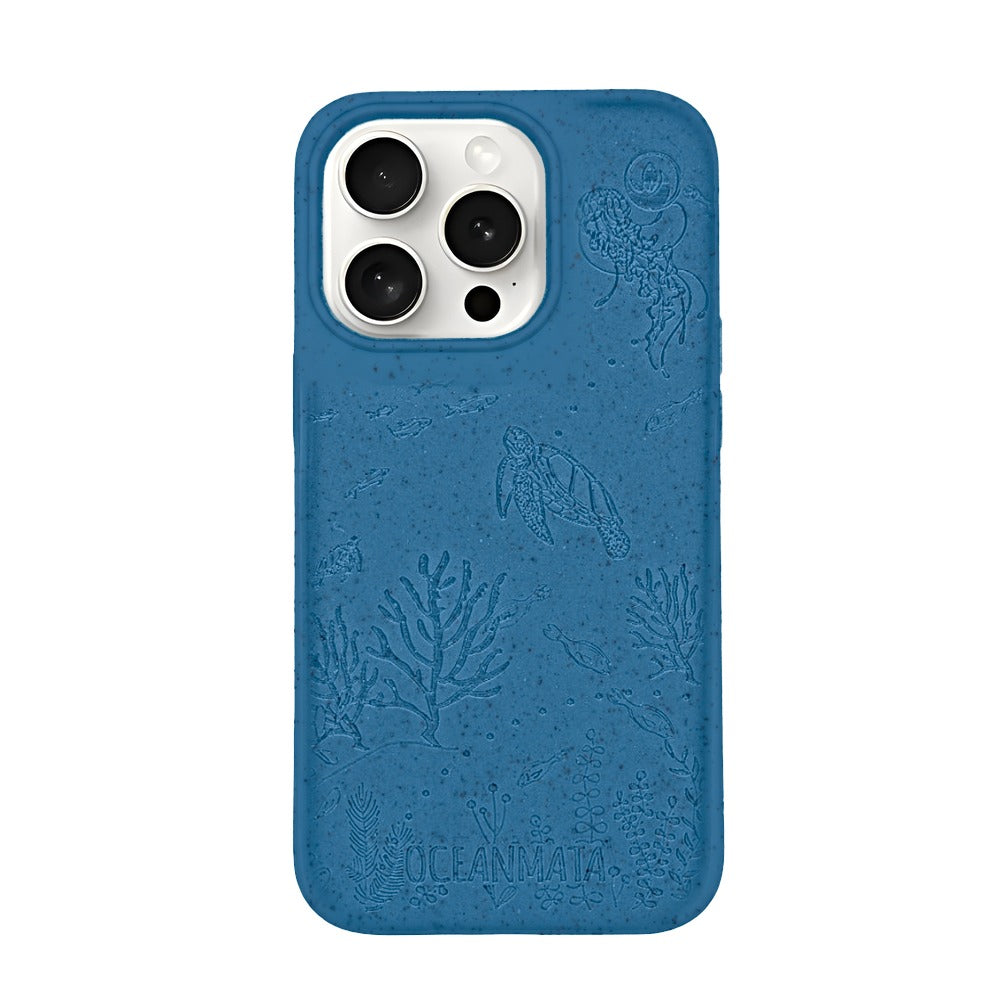 iPhone 15 pro Hülle "TURTLE Family" - blau - nachhaltig