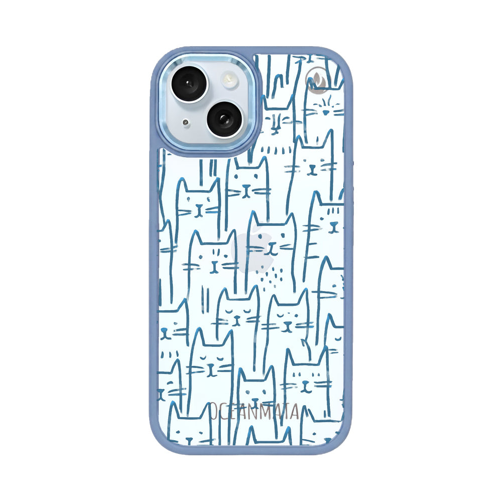 iPhone 15 Hülle - Katzen blau - "miau" - nachhaltig