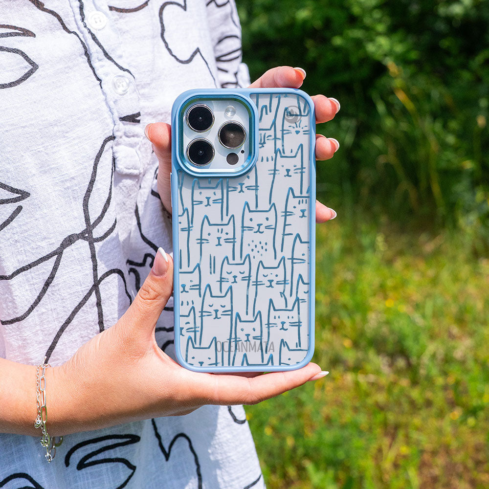 iPhone 17 pro Hülle - Katzen blau - "miau" - nachhaltig
