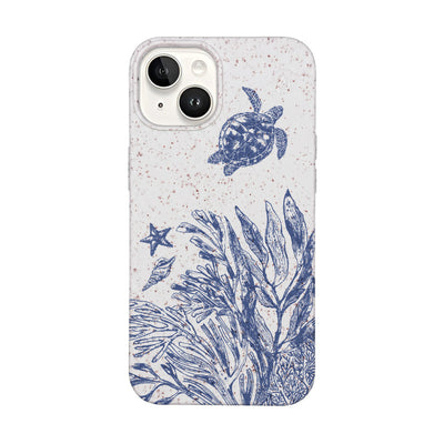iPhone 14 Hülle - Schildkröten weiß - "White Silent Waves" - nachhaltig